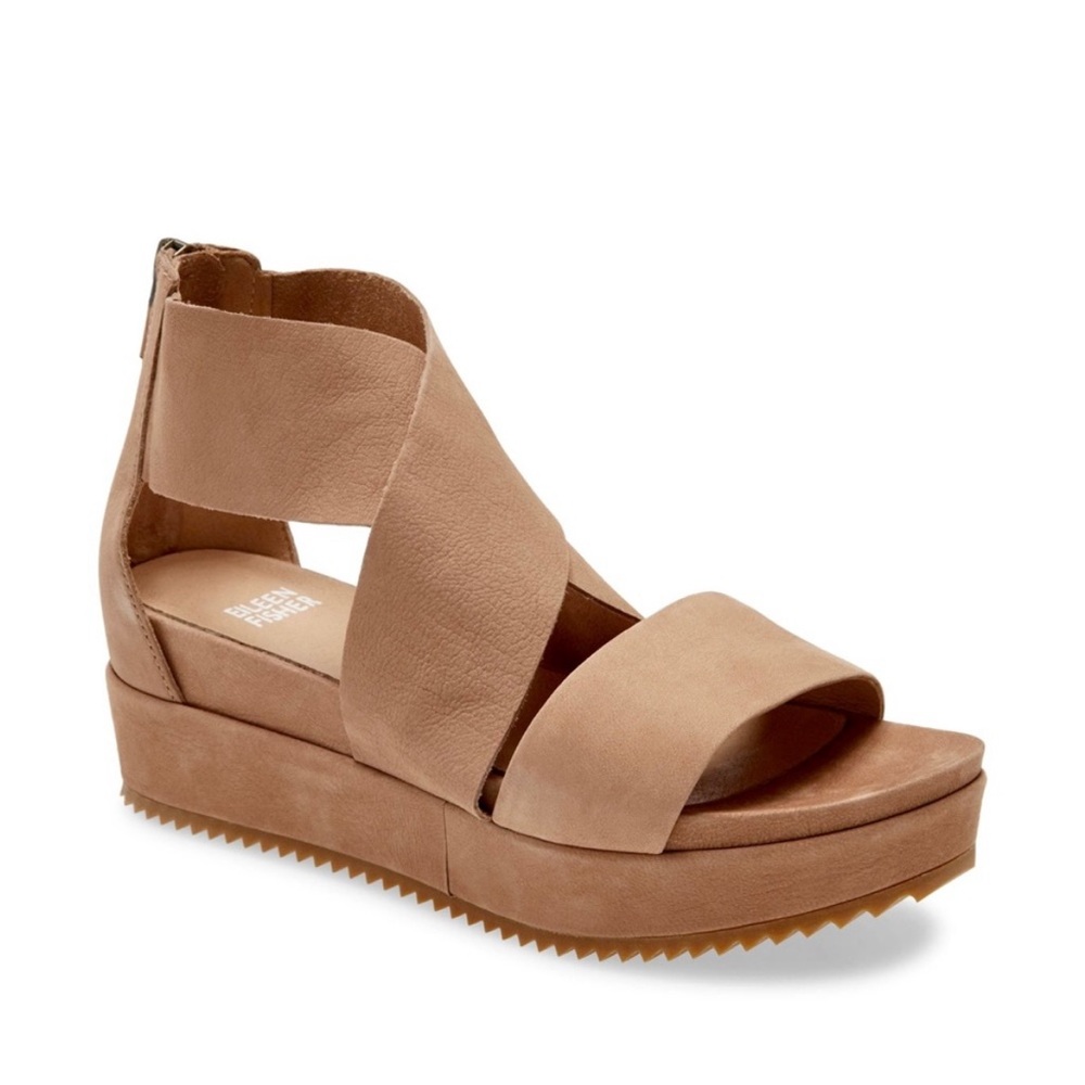 EILEEN FISHER | Tan Leather Platform Crisscross Elon Sandal. Sz6 Like New